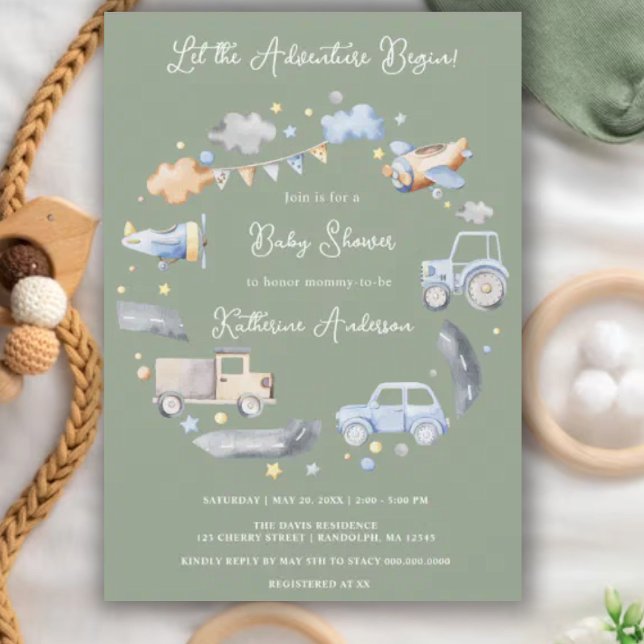 Invitación Adventure Transportation Boy Baby Shower (Subido por el creador)