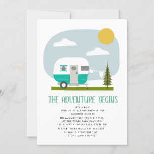 Invitación Adventure Turquoise Camper Clothesline Baby Shower