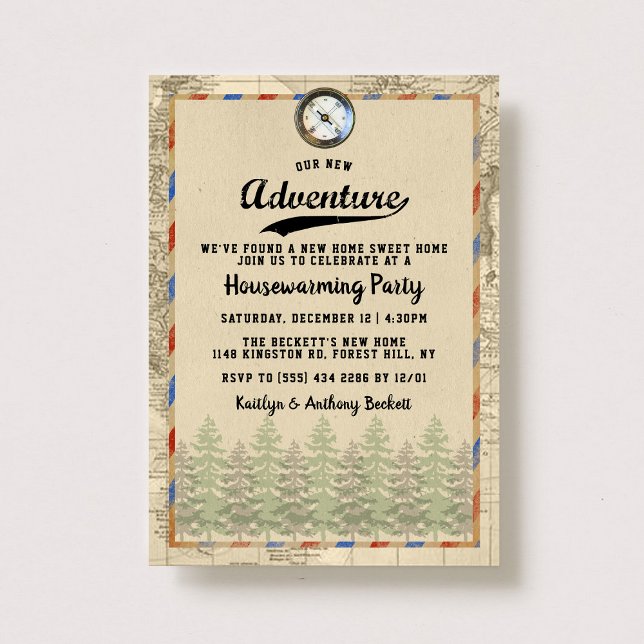 Invitación "Adventure" Vintage Travel Map Fiesta (Subido por el creador)