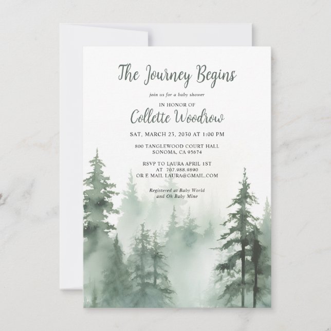Invitación Adventure Watercolor Forest Baby Shower (Anverso)