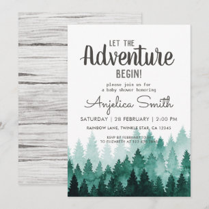 Invitación Adventure Watercolor Rustic Woodland Baby Shower