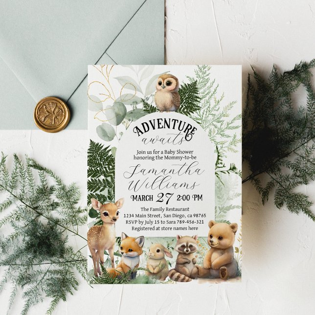 Invitación Adventure Woodland animal Greenery Baby Shower (Subido por el creador)