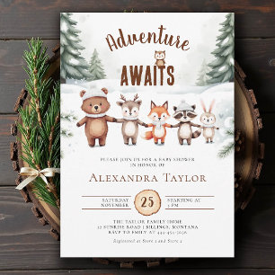 Invitación Adventure Woodland Animals Cold Winter Baby Shower