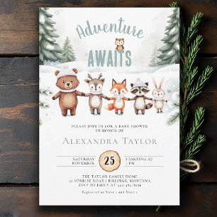 Invitación Adventure Woodland Animals Pine Winter Baby Shower