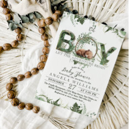 Invitación Adventure Woodland Bear Baby Boy Shower