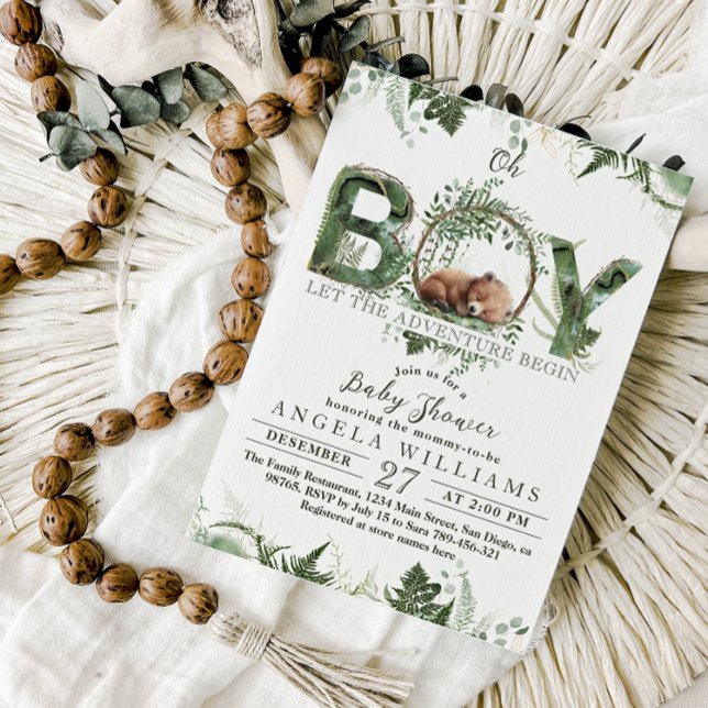 Invitación Adventure Woodland Bear Baby Boy Shower (Subido por el creador)