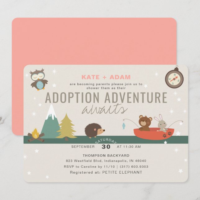 Invitación Adventure Woodland Chica Adopción Baby Shower (Anverso / Reverso)