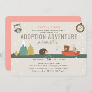 Invitación Adventure Woodland Chica Adopción Baby Shower