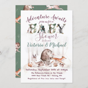 Invitación Adventure Woodland Forest Animals Baby Shower