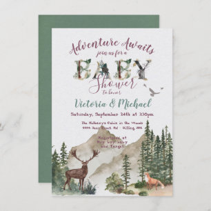 Invitación Adventure Woodland Mountain Baby Shower