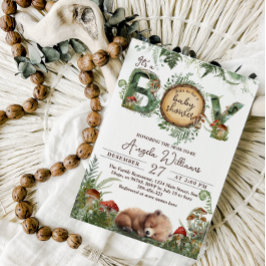Invitación Adventure Woodland Mushroom Fern Baby Boy Shower