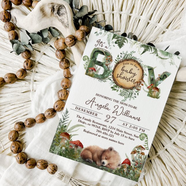 Invitación Adventure Woodland Mushroom Fern Baby Boy Shower (Subido por el creador)