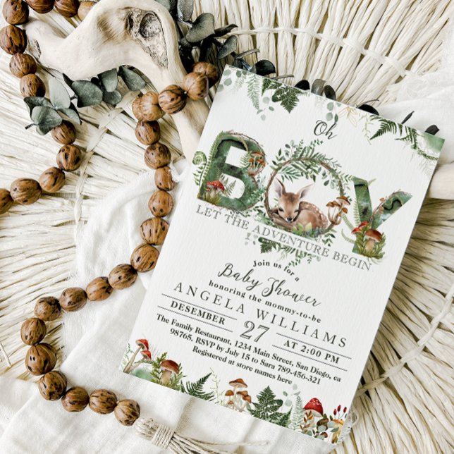 Invitación Adventure Woodland Mushroom Fern Baby Boy Shower (Subido por el creador)