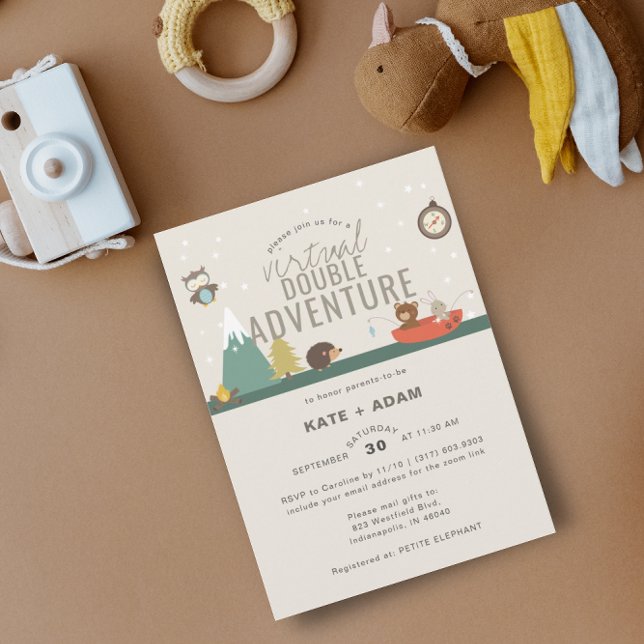 Invitación Adventure Woodland Twin Neutra Virtual Baby Shower (Subido por el creador)