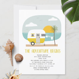 Invitación Adventure Yellow Camper Beach Neutral Baby Shower