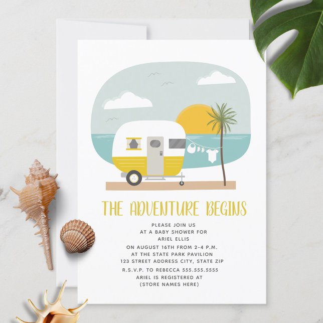 Invitación Adventure Yellow Camper Beach Neutral Baby Shower (Subido por el creador)