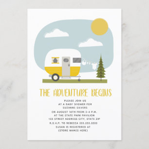 Invitación Adventure Yellow Camper Clothesline Baby Shower