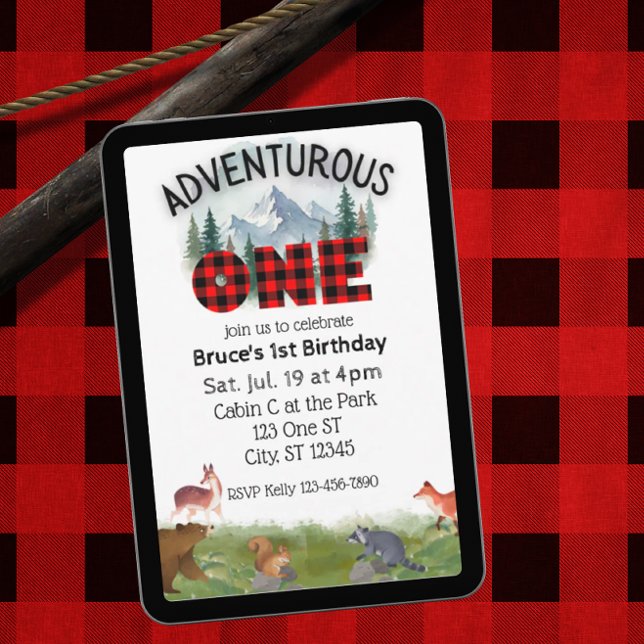 Invitación Adventurous One, Woodland Animal 1st Birthday (Subido por el creador)