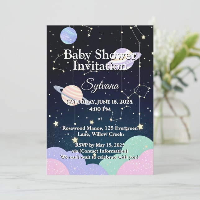 Invitación Adventurous Space Exploration Baby Shower (Anverso de pie)