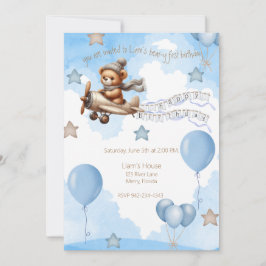 Invitación Aeronave azul de primer cumpleaños