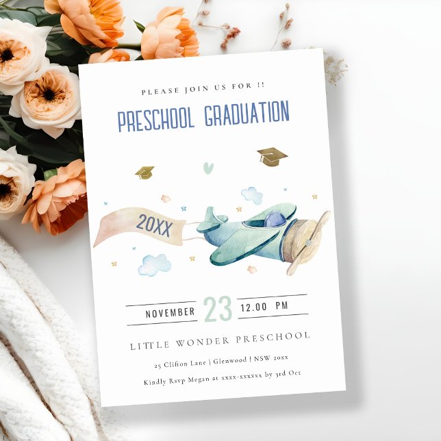 Invitación Aeronave Cute Kids Sky Stars Graduación preescolar (Subido por el creador)