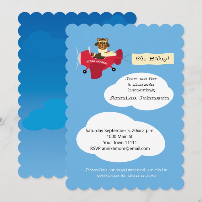 Invitación Aeronave piloto de Osos de Teddy Cute Género Neutr (Anverso / Reverso)