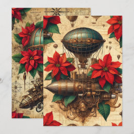 Invitación Aeronave Steampunk imprimible con Poinsettia