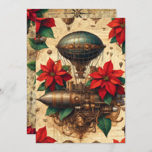Invitación Aeronave Steampunk imprimible con Poinsettia