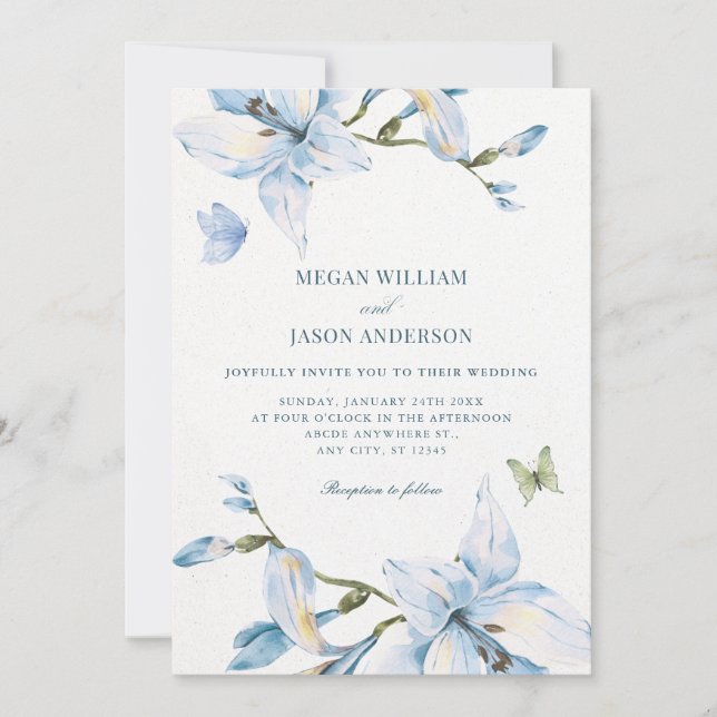 Invitación Aesthetic blue flower bloom wedding (Anverso)