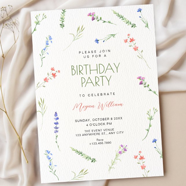 Invitación Aesthetic Minimalist falling flowers Birthday (Subido por el creador)