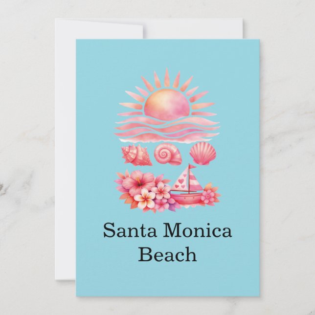 Invitación Aesthetic Pink Beach Sunset Watercolor (Anverso)