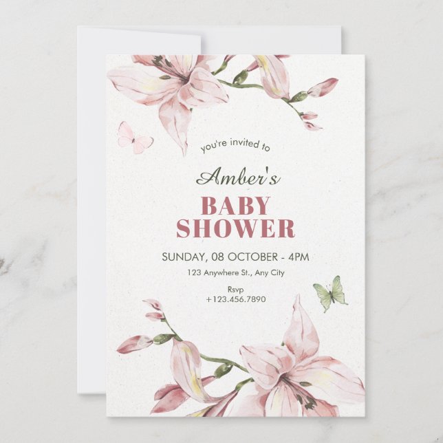 Invitación Aesthetic pink flower bloom baby shower (Anverso)