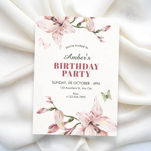 Invitación Aesthetic pink flower bloom birthday (Subido por el creador)
