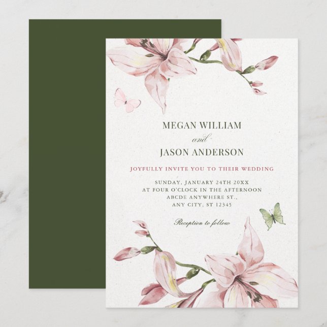 Invitación Aesthetic pink flower bloom wedding  (Anverso / Reverso)