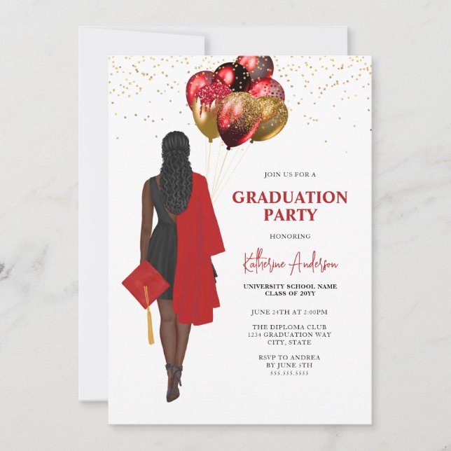 Invitación AfFemale Red Graduation Party (Anverso)