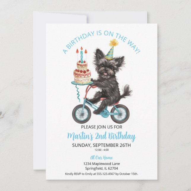 Invitación Affenpinscher en bicicleta con Fiesta del segundo  (Anverso)