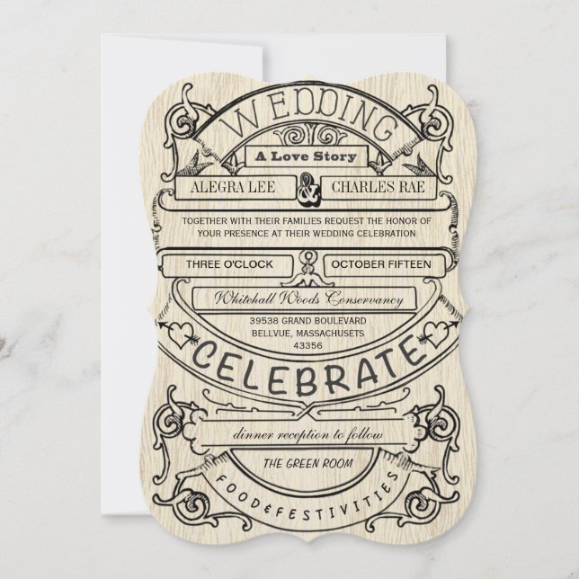 Invitación Afiche de época Boda de tipografía moderna (Anverso)