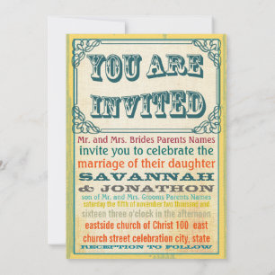 Invitación Afiche de estilo vintage Aqua Naranja Cranberry Am