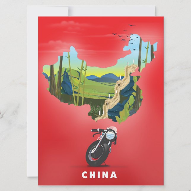 Invitación Afiche de viaje con mapa ilustrado de China (Anverso)
