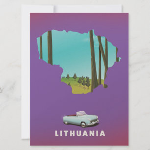 Invitación Afiche de viaje con mapa ilustrado de Lituania