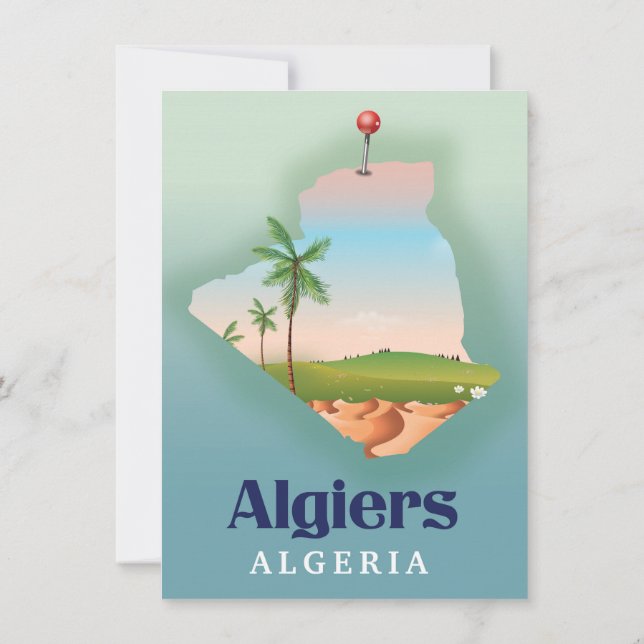 Invitación Afiche de viaje del Mapa de Argel (Reverso)