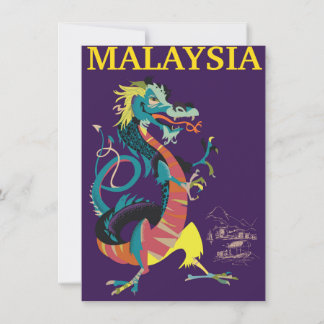 Invitación Afiche de viaje estilo vintage de Malaysia Dragon