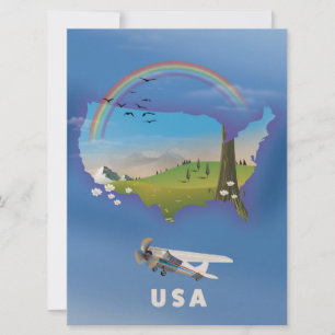 Invitación Afiche de viaje ilustrado por USA