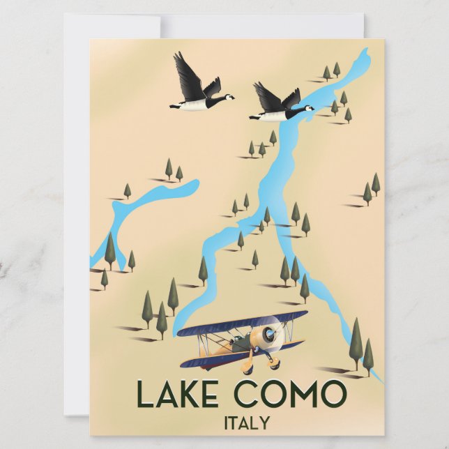 Invitación Afiche del mapa de viajes del lago de Como Italia (Anverso)