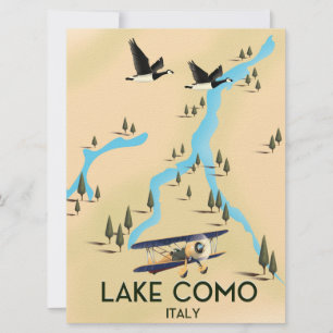 Invitación Afiche del mapa de viajes del lago de Como Italia