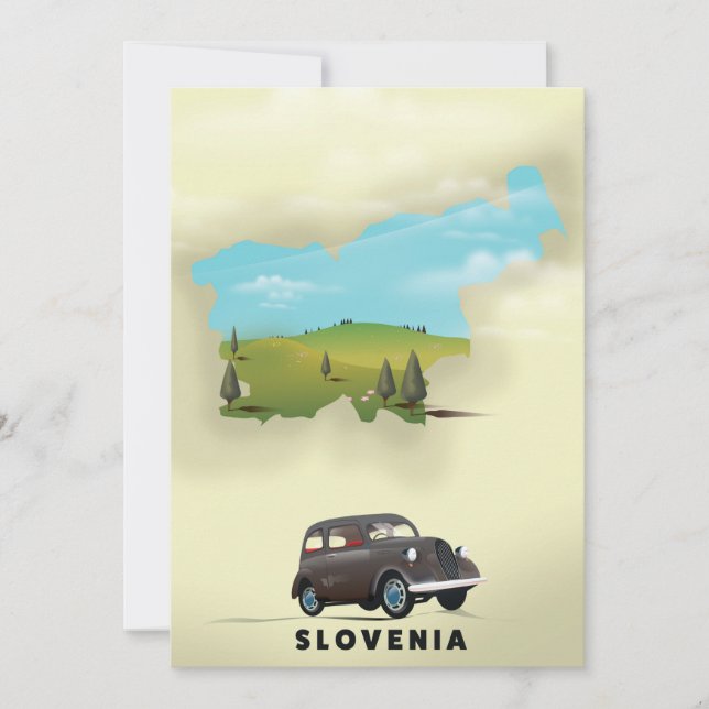 Invitación Afiche ilustrado del mapa de viajes de Eslovenia (Anverso)