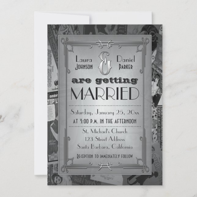 Invitación Afiches de bodas de época Art Déco (Anverso)