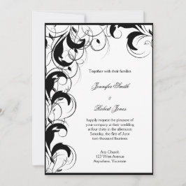 Invitación afiligranada blanca negra de la boda