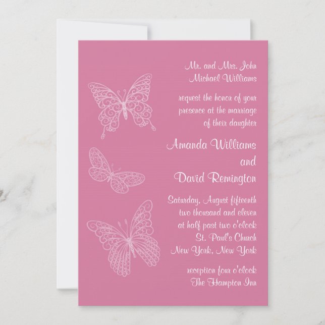 Invitación afiligranada de la boda de la mariposa (Anverso)