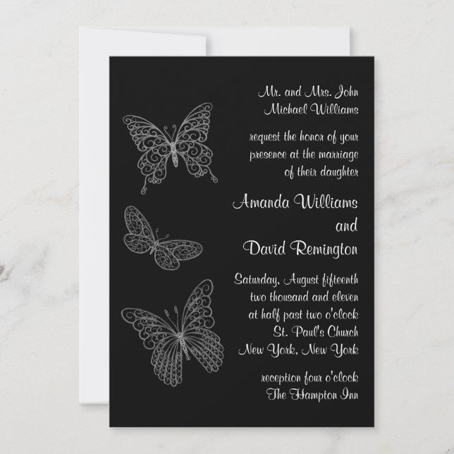 Invitación afiligranada de la boda de la mariposa (Anverso)